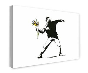 Printed Paintings Impression sur Toile (60x40cm): Banksy - Tirages autonomes avec Bouquet au Lieu