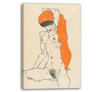 Printed Paintings Impression sur Toile (60x80cm): Egon Schiele - Nu Debout avec des Draperies ora