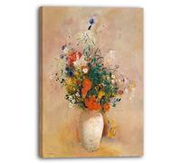 Printed Paintings Impression sur Toile (60x80cm): Odilon Redon - Vase de Fleurs (Fond Rose)
