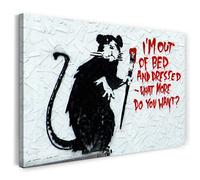 Printed Paintings Impression sur Toile (80x60cm): Banksy - Rat avec Pinceau Que Voulez-Vous? Ra