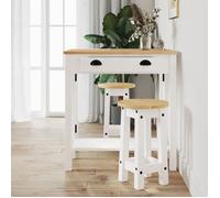 ""Printemps 2026 Soldes""Blanc Set de table à manger Tabourets de bar lot de 2 blanc bois massif de pin 2_565536