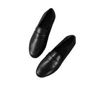 Printemps Automne Dames Petites Chaussures en Cuir Vintage Polyvalent Mocassins Anti-dérapant décontracté Femmes Plat(Black,41)