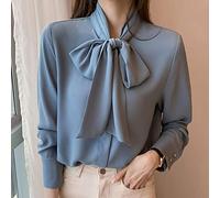 Printemps Automne Simple Bureau Dame Blouse Femme Chemise nœud Hauts à Manches Longues décontracté coréen OL Style Blouses Amples Femmes