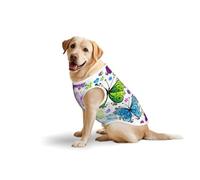 Printemps coloré papillon doux imprimé t-shirt gilet pour grands chiens, vêtements confortables en coton pour animaux de compagnie, pull pour chien, t-shirt sans manches (3XL-5XL)