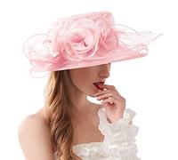 Printemps Entrelacé Chapeau de Protection Solaire Fleur Tempérament Robe de Mariée Chapeau de Soleil Dôme Grand Bord Chapeau pour Chapeau de Soleil avec Ventilation, Rose, taille unique