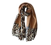 Printemps et automne écharpe fine en coton et lin pour femme, châle de couleur imprimé léopard sauvage, serviette de plage chaude en soie pour voyage (couleur caramel 180 x 85 cm) (couleur caramel