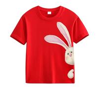 Printemps et automne, nouvelle tendance imprimé mignon version confortable du t-shirt imprimé banane pour enfants, Rouge, 6-7 ans