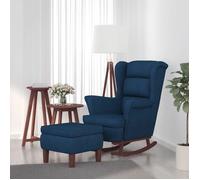 ""Printemps/été 2025"" Chaise à bascule, fauteuil bascule, avec pieds en bois et tabouret Bleu Velours - 78x93x97 cm LV3558