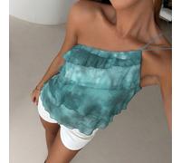 Printemps/Été Nouveau Élégant Romantique Rendez-vous Saint-Valentin Saison des Mariages Top en Mousseline à Une Épaule Dos Nu Volants Multi-Couches, Blouse à Volants Vacances Fille Sexy, Saison des Ma