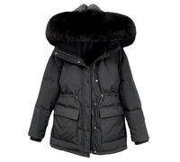 Printemps femmes rembourrés nouveaux grands cols doudoune veste d'hiver femme épais chaud vêtements d'extérieur femme veste mouton, Noir , M