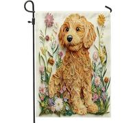 Printemps Golden Doodle Chien Amusant Chiot Animal Fleur Drapeau Décoratif Drapeaux Résistant Aux Intempéries Drapeau De Jardin Pour Jardin Bar Balcon 30X45Cm