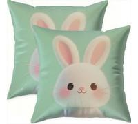 Printemps Housse Coussin 55x55cm Pâques Decoratif Housse Coussin,Velours Taie Oreiller Lapin Double Face Impermé,Lot de 2 d'oreillers avec Fermeture éclair Invisible pour Salon Chambre Decor F671