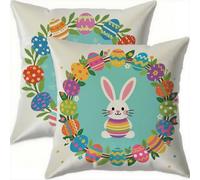 Printemps Housse Coussin 60x60cm Pâques Decoratif Housse Coussin,Velours Taie Oreiller Lapin Double Face Impermé,Lot de 2 d'oreillers avec Fermeture éclair Invisible pour Salon Chambre Decor F654
