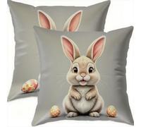 Printemps Housse Coussin 75x75cm Pâques Decoratif Housse Coussin,Velours Taie Oreiller Gris Double Face Impermé,Lot de 2 d'oreillers avec Fermeture éclair Invisible pour Salon Chambre Decor F579