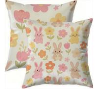 Printemps Housse Coussin 75x75cm Pâques Decoratif Housse Coussin,Velours Taie Oreiller Lapin Double Face Impermé,Lot de 2 d'oreillers avec Fermeture éclair Invisible pour Salon Chambre Decor F507