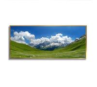 Printemps Montagnes Paysage Toile Art Mural Prairie Panorama Images Impressions Oeuvres d’Art Nature Paysage Affiche Peinture Pour Salle de Bain Décor 30x76cm Avec Cadre Doré