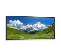 Printemps Montagnes Paysage Toile Art Mural Prairie Panorama Images Oeuvres d’art Impressions Nature Paysage Affiche Peinture pour Salle de Bain Décor 30x76cm avec Cadre Noir
