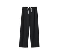 Printemps Nouveaux vêtements européens et américains Mode de Rue décontracté Double Taille Pantalon Large-Noir-XS