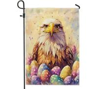 Printemps Pâques Eagle Falcon Oiseau Œufs Mignons Campagne Drapeau De Festival Éclatantes Drapeau De Cour Double Face Drapeaux De Jardin Pour Intérieure Extérieure Dortoirs 30X45Cm