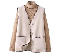 Printemps Veste Femmes Autumn and Winter Dress with Wool and Thickened Waistcoat Vests Vests for Women Veste Velours (Beige, M)