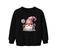 Printera Adorable lutin de Noël avec sucettes et fleurs Gnome Nain Unisexe Enfant Sweat-shirt Pull, Noir , 152