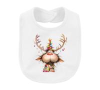 Printera Bavoir amusant pour bébé en forme de renne, sapin de Noël | cornes, boules colorées, écharpe, bande dessinée, Rudolph, nez rouge, pull Ugly Christmas, sapin de Noël, boules de Noël