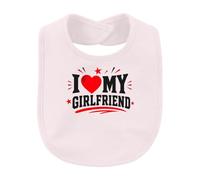 Printera Bavoir pour bébé « I Love My Girlfriend » avec cœur et étoiles | Sarcasme, petite amie, anniversaire, fiançailles, romance, battement cardiaque, déclaration d'amour, partenariat