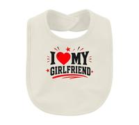 Printera Bavoir pour bébé « I Love My Girlfriend » avec cœur et étoiles | Sarcasme, petite amie, anniversaire, fiançailles, romance, battement cardiaque, déclaration d'amour, partenariat