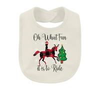 Printera Bavoir pour bébé Motif cheval Oh What Fun It Is To Ride | Noël, renne, buffalo plaid, équitation, cavalière, arbre de Noël, sports d'équitation, sapin de Noël, bonnet de Père Noël
