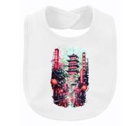 Printera Bavoir pour bébé Y2K Pagode du temple japonais, Blanc., Taille