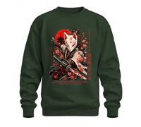 Printera Cherry Blossom Combat Martial Y2K Sweat-shirt japonais | Ninja Épée Katana Fleur de cerisier Renard Guerrier Japonais Pagode Anime Manga Bushido Arts martiaux
