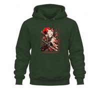 Printera Cherry Blossom Combat Y2K Japan Sweat à capuche | Ninja Épée Katana Fleur de cerisier Renard Guerrier Japonais Pagode Anime Manga Bushido Arts martiaux
