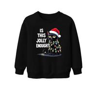 Printera Est-ce Jolly Enough ? Chat de Noël Sarcastique Bonnet de Noël Unisexe Enfants Sweat-shirt Pull, Noir , 104
