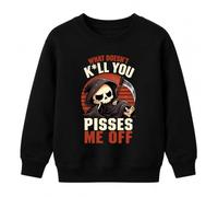 Printera Grim Reaper Sensenmann Humor Pull rétro pour enfant | What Doesn't Kill You Pisses Me Off, Sarcasme, Squelette, Crâne, Sense, Humour Noir, Drôle, Ironie, Gothique, Halloween