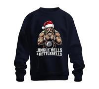Printera Jingle Bells Kettlebells Sweat-shirt unisexe Père Noël Musculation Cadeau, bleu marine, XXL