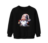 Printera Joli gnome de Noël avec cloche et bonnet de Noël Lutin Nain Unisexe Enfant Sweat-shirt Pull, Noir , 116