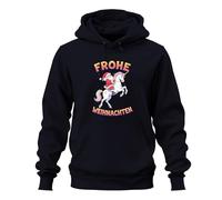 Printera Joyeux Noël Père Noël Licorne Arc-en-ciel Enfants Drôle Sweat à capuche Unisexe, bleu marine, XXL