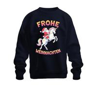 Printera Joyeux Noël Père Noël Licorne Arc-en-ciel Enfants Drôle Unisexe Sweat-shirt Pull, bleu marine, XL