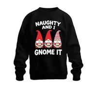 Printera Naughty and I Gnome It Christmas gnom Lutin de Saint-Nicolas Drôle Unisexe Sweat-shirt Pull, Noir , XL