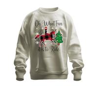 Printera Oh What Fun Tis to Ride Noël Cheval Renne Buffalo Plaid Unisexe Sweat-shirt Naturel, 3XL
