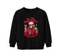 Printera On The Naughty List and Loving It Sweat-shirt de Noël pour enfant Motif tête de mort et vin Unisexe, Noir , 104