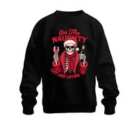 Printera On The Naughty List and Loving It Sweat-shirt unisexe Motif tête de mort de Noël, Noir , M