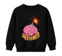 Printera Overthinker Brain Bombe Explosion Sweat-shirt pour enfant | fracture de tête, bande dessinée, carrousel de pensée, gouttes, réflexion, psychologie, santé mentale, sarcasme, stress