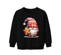 Printera Père Noël avec figurine en pain d'épice Bonnet de Noël rouge scandinave Unisexe Enfant Sweat-shirt Pull, Noir , 152
