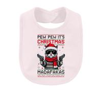Printera Pew Pew It's Christmas Madafakas Bavoir pour bébé | chat, pistolets, lunettes de soleil, pull laid, chat, chat, arme, écharpe, père Noël, drôle, humour