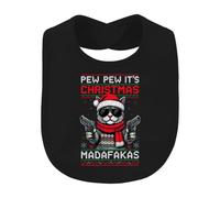 Printera Pew Pew It's Christmas Madafakas Bavoir pour bébé | chat, pistolets, lunettes de soleil, pull laid, chat, chat, arme, écharpe, père Noël, drôle, humour