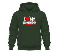 Printera Sweat à capuche rouge « I Love My Boyfriend » | Sarcasme couple relation amour partenaire anniversaire surprise amoureuse petite amie romantique femme femme déclaration