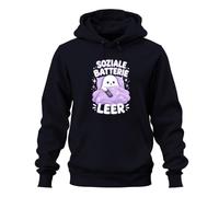 Printera Sweat à capuche vide avec inscription « Social Battery », bleu marine, 3XL