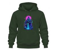 Printera Sweat à capuche Y2K avec motif épée de chevalier fluo | Vaporwave Cyberpunk Retrowave Armure Jeux vidéo Jeu de rôle RPG Médiéval Épique Gamer Bleu Rose