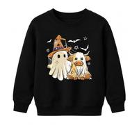 Printera Sweat-shirt pour enfant avec motif de vache d'Halloween | Chapeau de sorcière en toile d'araignée, dessin animé, bœuf des hautes terres, sorcière, toile d'araignée, automne, boeu